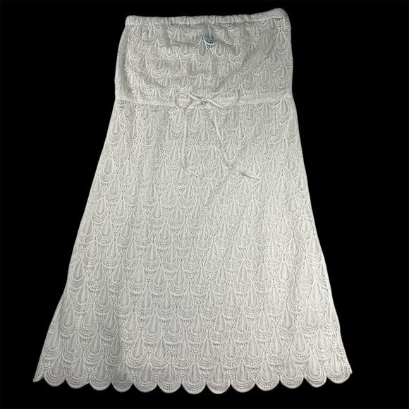 Coastal Blue White Lace Strapless Beach Swim Coverup Dress Size XL (16-18) - Picture 1 of 13